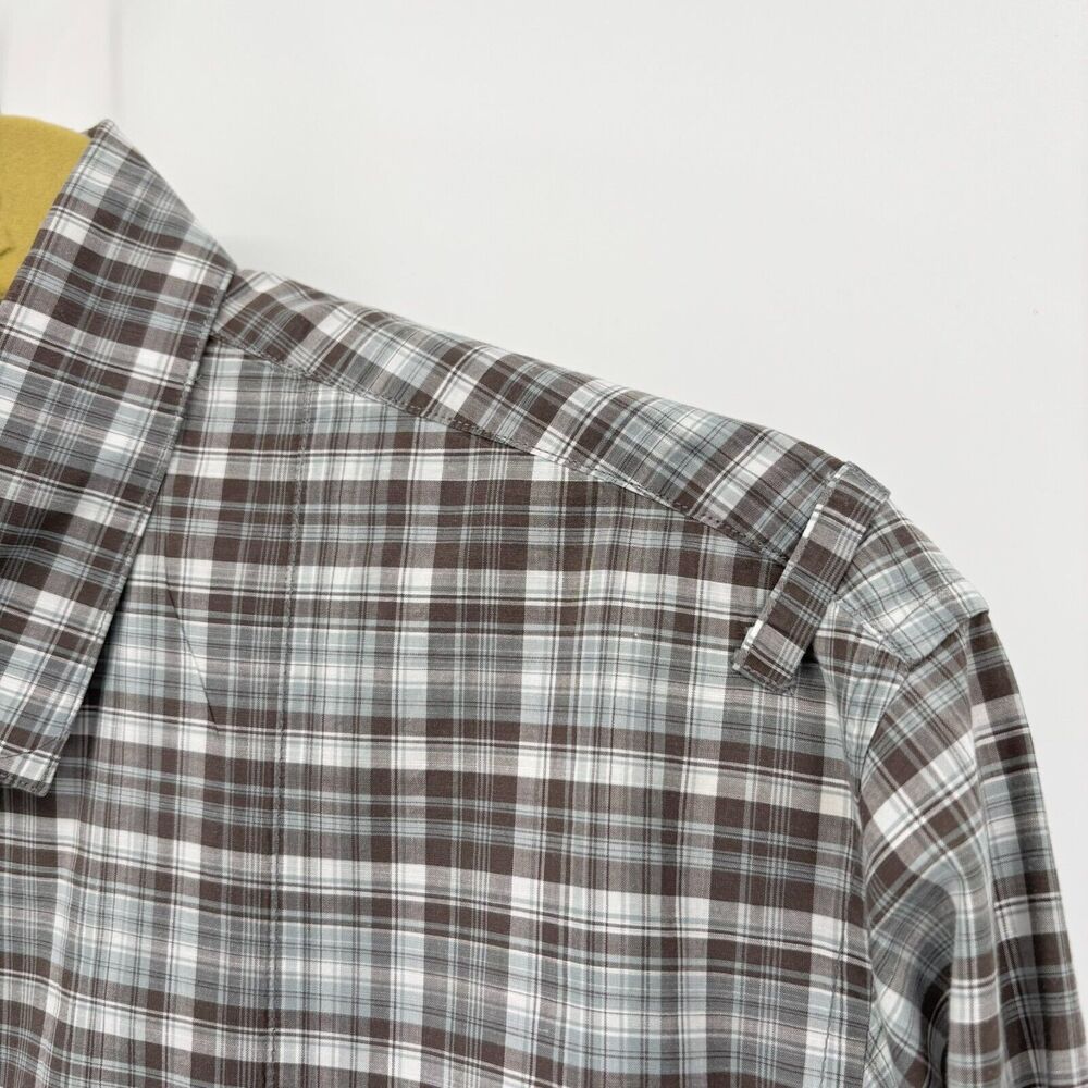 John Varvatos Shirt Large Plaid Long Sleeve Button Up Cotton Double Flap Pockets - Picture 4 of 8
